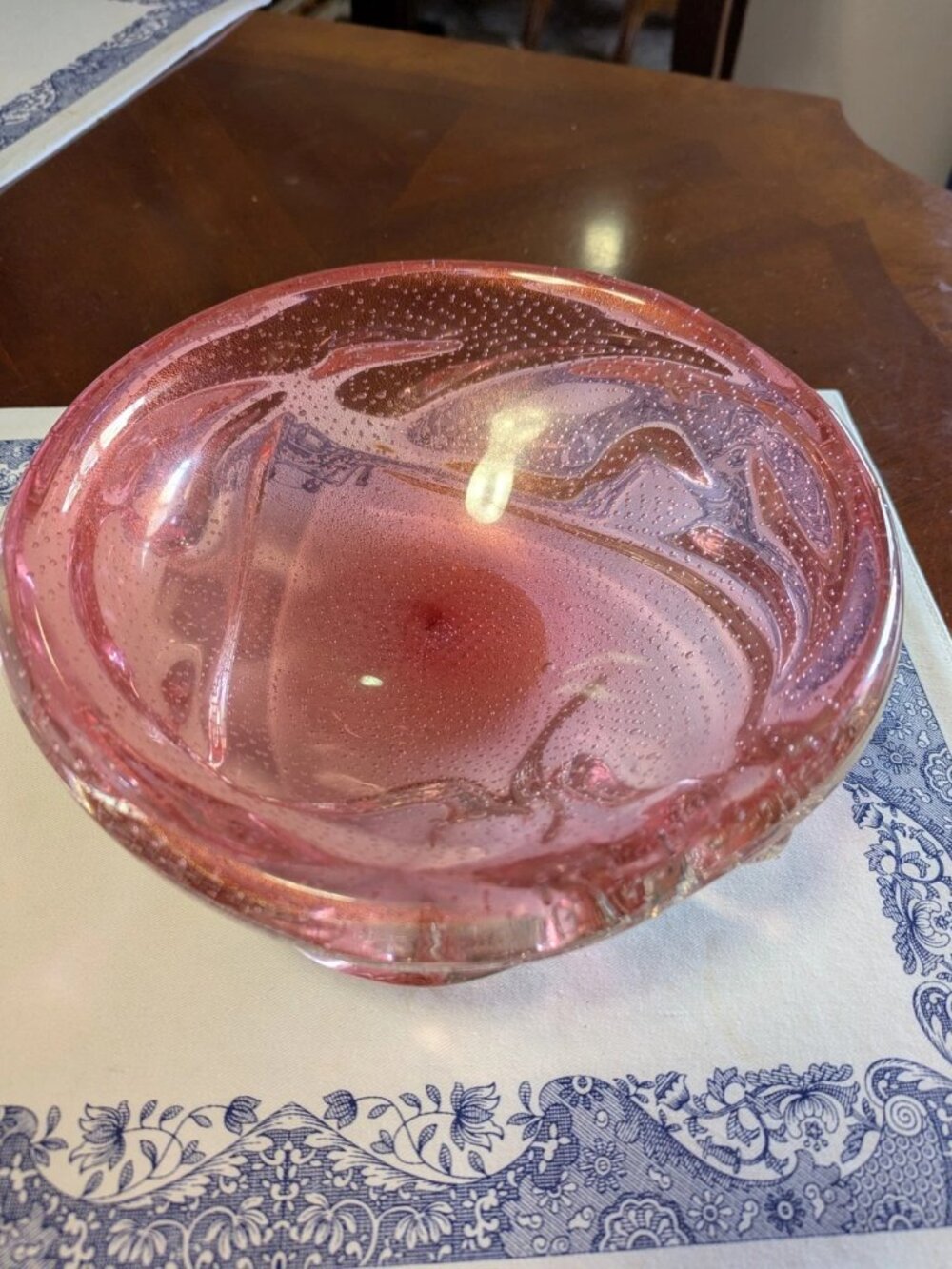 Vintage Murano Pink Archimede Bullicante Glass Blown Bowl